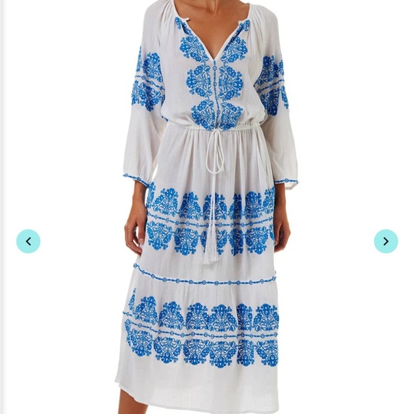 Melissa Odabash Ellie Embroidered Long Sleeves Belted Midi Dress - Picture 2 of 12